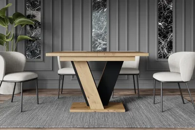 Produktbild von ALTDECOR Esstisch ausziehbar, ideal als Küchentisch, Esszimmertisch - oder Wohnzimmertisch, solide Konstruktion aus Möbelplatte, 120 -160x90x75 cm - Artisan Eiche Optik / Schwarz- INEY
