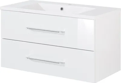 Produktbild von FACKELMANN Waschtischunterschrank inkl. Gussbecken B.CLEVER / Badschrank mit Soft-Close-System / Maße (B x H x T): ca. 90 x 48,5 x 46 cm / Möbel fürs WC oder Badezimmer / Schrank: Weiß / Becken: Weiß