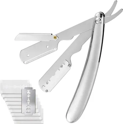 Produktbild von INF Manuelles Edelstahl-Sicherheitsrasiermesser mit 10 Klingen für Nassrasur Silber