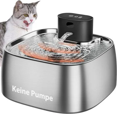 Produktbild von Kabellose Katzentränke ohne Pumpe – 3,2 Liter Edelstahl – Akku 4000 mAh mit intelligentem Display und 150° Bewegungssensor – Trinkbrunne für Katzen
