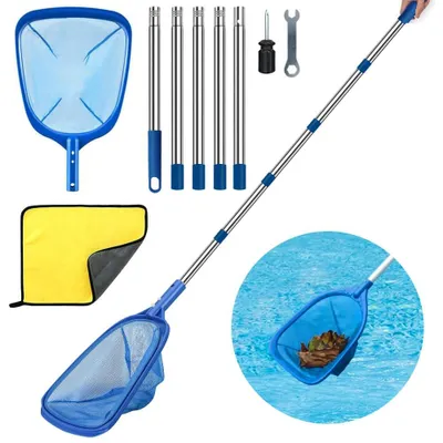 Imagen del producto de Red de piscina con mango telescópico, de malla fina, de 215 cm, para la limpieza de piscinas