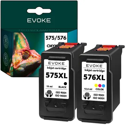 Produktbild von Evoke kompatible Tinte für Canon PG-575XL CL-576XL PG575 CL576 5437C001 5441C001 2x:Schwarz+dreifarbig CMY Cyan Magenta Gelb 17,6 ml 700 Seiten PIXMA TR4750i TR4751i TS3550i TS3551i