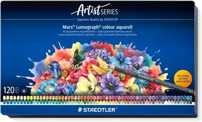 Productafbeelding van Aquarelpotloden – 120 hoogwaardige kunstenaars-potloden in metalen doos – Zeshoekig ontwerp, 3,6 mm potloodkern