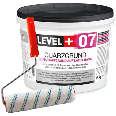 Zdjęcie produktu dla Grunt kwarcowy biały 15KG Grunt szczepny Grunt pod tynki Level Plus 07 + Wałek Malarski 25cm