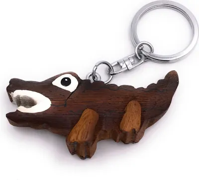 Produktbild von Onwomania Schlüsselanhänger aus Holz Krokodil Alligator Tier gefährlich Anhänger Charm