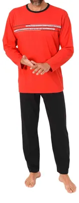 Produktbild von Normann Herren langarm Schlafanzug Pyjama mit Frontprint in zeitlos eleganter Optik ; rot1 , 52
