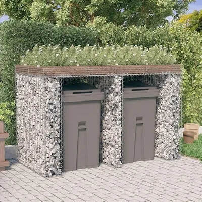 Produktbild von Mülltonnenhaus Außen Gabionen-Mülltonnenbox 192x91x120 cm Verzinktes Eisen, Mülltonnenschuppen Mülltonnenverkleidung Müllcontainer für Mülltonnen, Garten, Hof