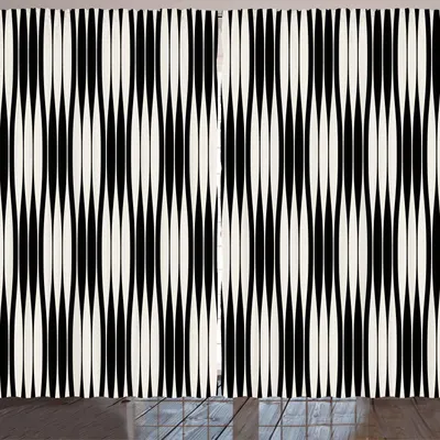 Produktbild von ARANDE Abstrakt Gardine, Geometrische Trippy Linien Minimalist Zeitgenössisch Urban Art Geometric Art Deco, 280 x 260 cm, Schwarze und Creme
