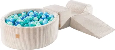 Produktbild von MeowBaby® Spielplatz aus Schaumstoff 3-Element Schaumspielset mit Runde Bällebad, 200 Bälle, Kordsamt, Beige: Mint/Türkis/Perlblau/Babyblau
