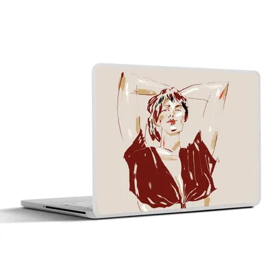 Produktbild von MuchoWow® Laptop Aufkleber Sticker Cover Porträt - Frau - Rot - Abstrakt 30x21 cm - Sticker für Laptop - Selbstklebend