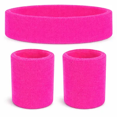Immagine prodotto di Accessorio Costumi mullet Stile retrò neon – Set di 3 fasce antisudore rosa e cerchietto – Anni '80 e '90 – Carnevale