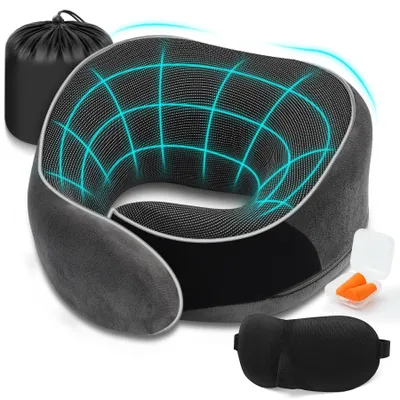 Image de Omgoods - Coussin de voyage ergonomique pour avion - Support cervical en mousse à mémoire de forme pour adultes