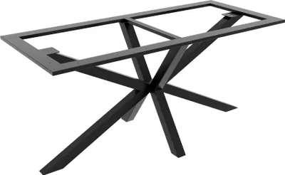 A black metal table base with a spider-like leg design, shown against a white background.