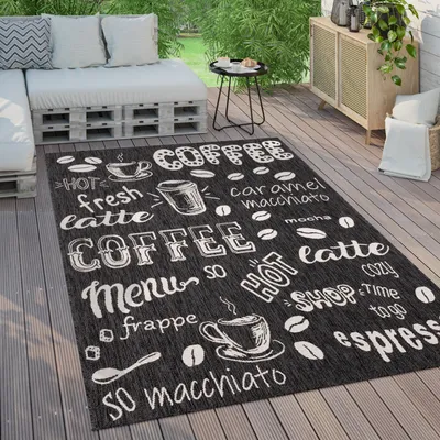 Image de Tapis d'extérieur résistant aux intempéries Balcon Cuisine Motif moderne Avec inscription Dimensions 120 x 160 cm