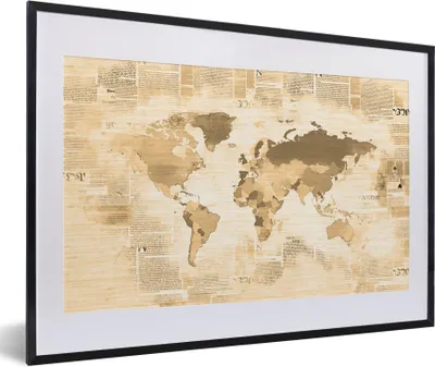 Produktbild von MuchoWow® Gerahmtes Poster Karte - Jahrgang - Zeitung 60x40 cm - Poster mit Schwarzem Bilderrahmen Wandposter Rahmen Foto Bilder - Schlafzimmer - Plakat in Rahmen - Drucken