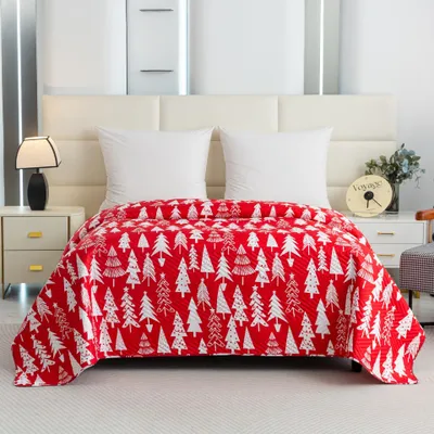 Produktbild von FEBE Tagesdecke Weihnachts Christbaum Bettüberwurf 170x200 cm Überwurfdecke Sofadecke Sofaüberwurf Flauschig Mikrofaser Zimmer Deko