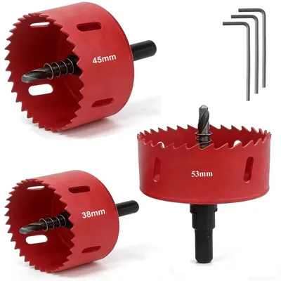 Produktbild von Lochsägen Set für Holz, 38 mm/45 mm/53 mm, 3-teilig, für Bohrmaschinen