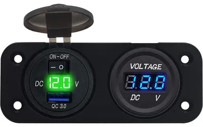 Produktbild von ProRide 12V USB-Einbauladegerät 5V/2,4A – 2x USB, Schalter & Voltmeter Grün