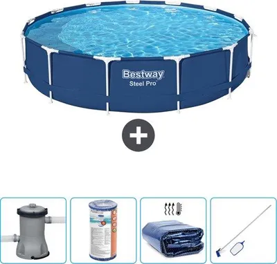 Immagine prodotto di Piscina Bestway Round Steel Pro - 396 x 84 cm - blu - inclusa pompa - filtro - vela solare - kit di pulizia