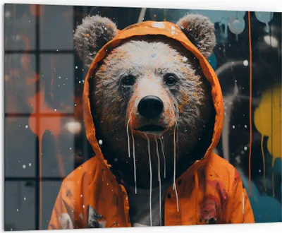 Produktbild von DEQORI Küchenrückwand Glas 80x60 cm 'Urbaner Bär' Spritzschutz Bad Rückwand Küche