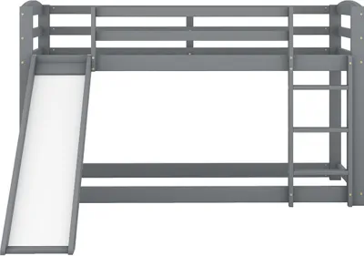 Produktbild von Etagenbett(90x200cm,Grau)Kinderbett mit Rutsche, Massivholzrahmen,einfache Montage