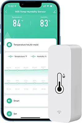 Produktbild von PHOVOLT WiFi-Hygrometer-Thermometer-Sensor für Zuhause, Innen- und Außenbereich, kabelloser Temperatur- Feuchtigkeitssensor, Monitor mit