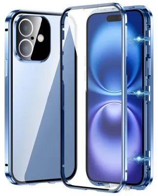 Immagine prodotto di Per Apple iPhone 16 Plus Custodia del telefono cellulare 360 magnetico vetro paraurti metallo Custodia Cover