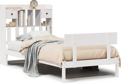 Obrázok produktu pre vidaXL Posteľ z masívu s policou bez matraca Biela 75x190 cm Borovica