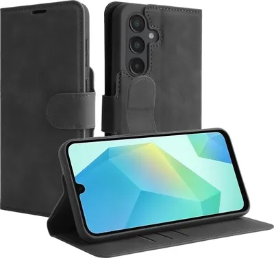 Image de Cazy Coque compatible avec Samsung Galaxy A36 / A56 Coque avec Porte-cartes - Bookcase Premium - Noir