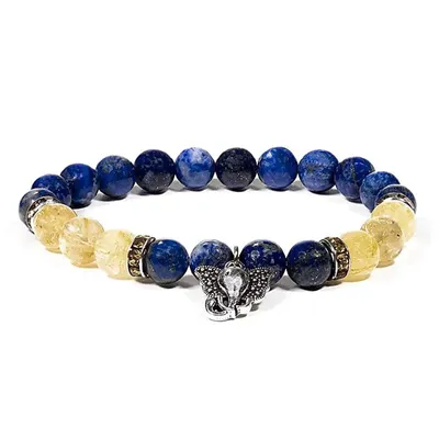 Zdjęcie produktu dla Bransoletka Lapis Lazuli/Rutylowany Kwarc Z Ganeshem - opakowanie 2 szt. - 0,8 cm