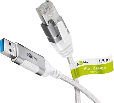 Produktbild von 50x Goobay 74378 Ethernet-Kabel, USB-A 3.0 auf RJ45, schlank, 1,5 m, weiß – verbindet Router, Modem oder Netzwerk-Switch mit dem USB-A-Anschluss von Laptop, Tablet oder Smartphone