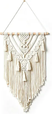 Obrázek produktu pro Ručně vyrobená nástěnná dekorace macramé z bavlny, rozměry 70 x 40 cm, ideální jako dekorace do obývacího pokoje