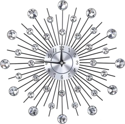 Productafbeelding van Wandklok - Viering decoratieve metalen wandklok - Sprankelende bling diamanten bezaaide zilveren wandklok wanddecoratie(Zilver)
