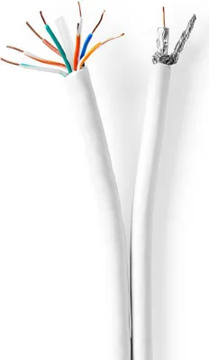 Produktbild von Nedis IEC (Koax) CAT6 Kombikabel auf Rolle - RG58 - 75 Ohm - 3-fach geschirmt - ECA - 25.0 m - Rund - Weiss - Kartonverpackung