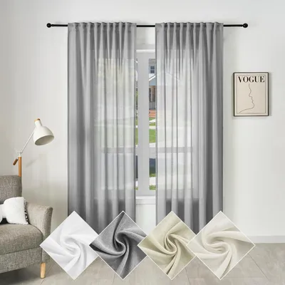 Produktbild von WOLTU Gardine, Schiebegardine für Wohnzimmer Schlafzimmer, mit Kräuselband, Leinenoptik, Halbtransparent Voile modern, 135 x 225 cm, Grau