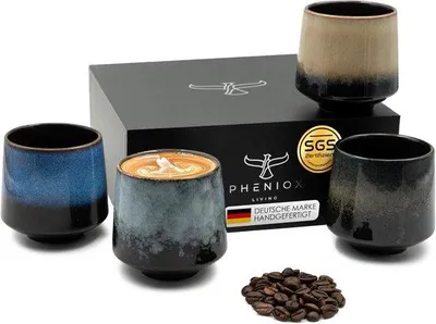 Produktbild von Famanu Cappuccino Tassen Set - 4 Porzellanbecher ohne Henkel, 220 ml
