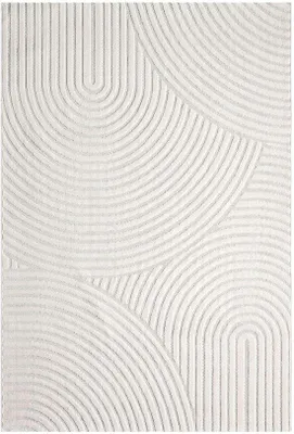 Productafbeelding van Unyqoos® Vloerkleed met laagpolig design, 100% polypropyleen, crème kleur met golvend patroon – Scandinavisch design, geschikt voor woon- en slaapkamer, weerbestendig, geschikt voor vloerverwarming