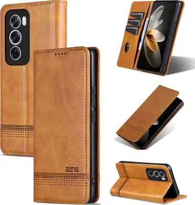 Image de Etui en cuir pour Oppo Reno12, étui portefeuille pliable avec fermeture magnétique et support Jaune