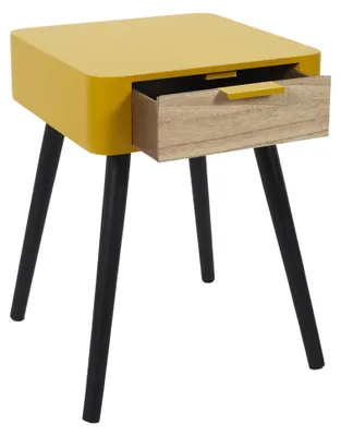 Nachttisch 48x40x35 cm, zweifarbig gelb/beige, Holz, Retro