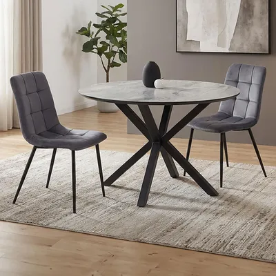 Produktbild von Homestyle4u Essgruppe mit 2 Stühlen 3 tlg Esstischset Sitzgruppe Esstisch rund Samt 3083 Esszimmergruppe