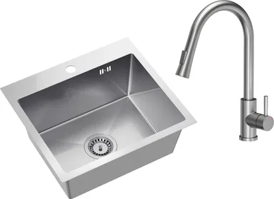 Produktbild von VBChome Edelstahlspüle mit Armatur 50 x 45 cm Gebürsteter Edelstahl Einbauspüle mit Hahnloch Edelstahl Küchenspüle Spüle Groß Becken Ablaufgarnitur Siphon Edelstahlspüle Gebürstet mit Armatur