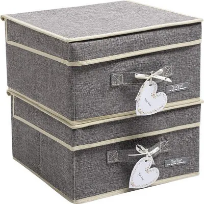 Produktbild von Famanu Aufbewahrungsboxen 2er Set mit Deckel - Grau, 31 x 30 x 17 cm