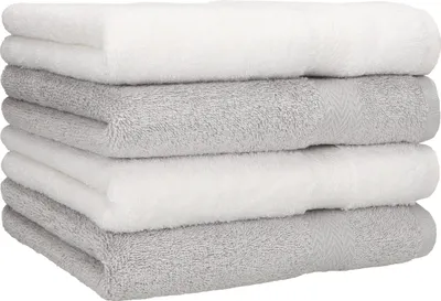 Produktbild von Betz 4 Stück Handtücher 50x100 cm PREMIUM  100% Baumwolle  Farbe: weiß und silbergrau
