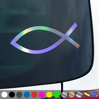 Produktbild von PantherPixel Ichthys Aufkleber Jesus Fisch Christus Kirche Sticker Auto Geschenkidee Farbe Oilslick-Hologramm