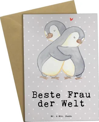 Produktbild von Mr. & Mrs. Panda Grußkarte Pinguin Beste Frau der Welt - Grau Pastell - Geschenk, Kleinigkeit, glückwunschkarten, Ehe, Geschenkidee, einladungskarten, Ehepartner