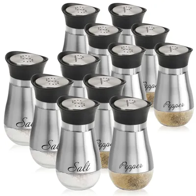Produktbild von com-four® 24-teiliges Salz- und Pfefferstreuer-Set aus Edelstahl und Glas - Gewürzbehälter mit Aufschrift - Schüttler für Gewürze in Küche & Gastronomie - Würzspender
