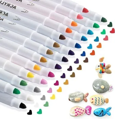 Produktbild von 24 Farben Acrylstifte Marker Stifte für Steine, Acrylfarben für Holz Glas Papier Leinwand Geschenkekarte DIY Fotoalben Ostereier Deko