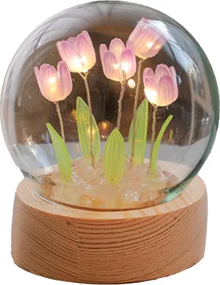 Obrázok produktu pre Kvetinové nočné svetlo, tulipánová lampa, dekorácia do domácnosti, nočná lampa do kancelárie, spálne, fialová