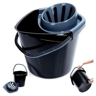 Produktbild von Eimer Putzeimer Kunststoff-Eimer Plastikeimer mit Auswringer schwarz 14 L