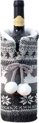 Produktbild von INF Festliche Weihnachts-Flaschenhülle - Gestrickte Deko für Weinflaschen Grau